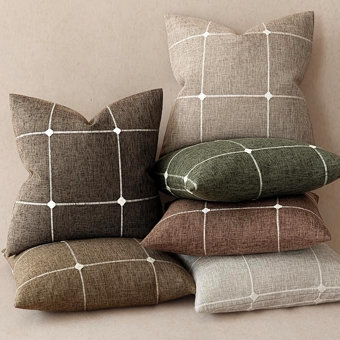 Foindtower Pack of 2 Decorative Faux Linen Jacquard Check Throw Pillow Covers - Image 6