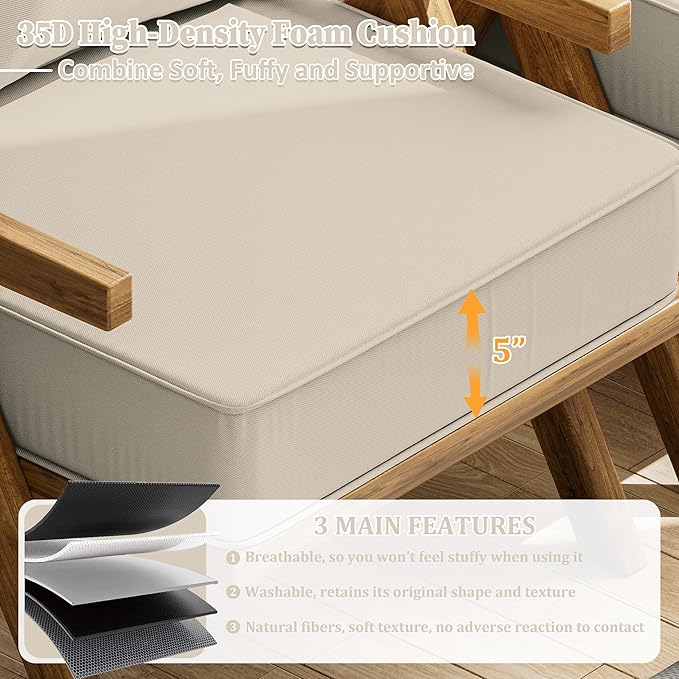 Outdoor Seat Cushion Set 24 L × 24 W × 5 H Inch Waterproof & Fade Resistant - Image 3