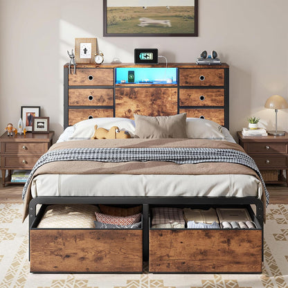 homkdom full size bed frame with 8 drawers, main product view