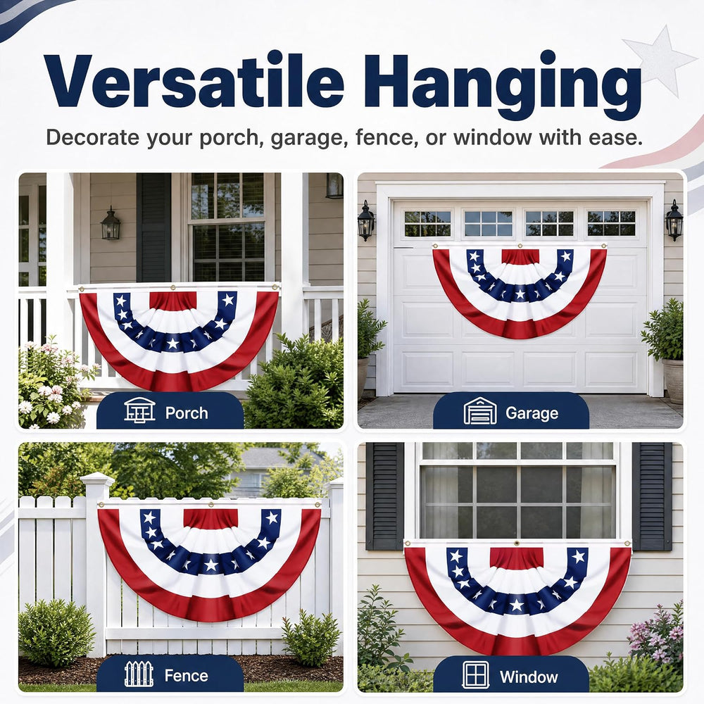 6 Pack USA Pleated Fan Flags - 6x3 FT Large American Flag Bunting for Outside...
