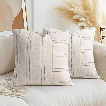AELS 18x18 Decorative Farmhouse Linen Throw Pillow Covers, Boho Textured Pillow by AELS