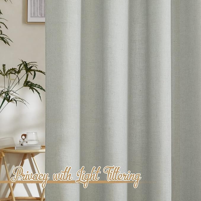 NICETOWN Linen Gray Curtains 84 inches Length 2 Panels Set, Grommet Flax Linen - Image 3