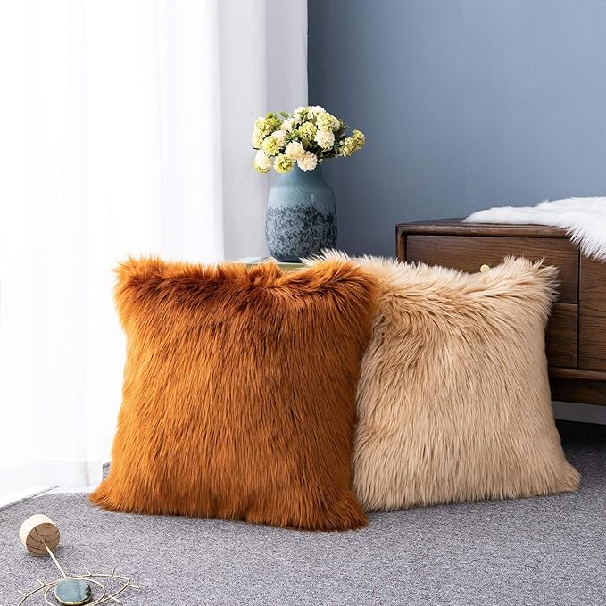 LIGICKY Set of 2 Decorative Lumbar Soft Faux Fur Throw Pillow Cover Luxury - Image 3