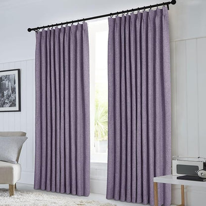 Macochico Pinch Pleated 100% Blackout Curtains Violet Linen Curtains - Image 2