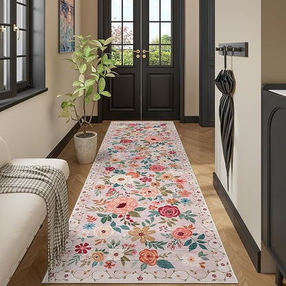 DUKINO 3x10 Runner Rug for Hallway, Washable Kitchen Floral Runner Rug by DUKINO