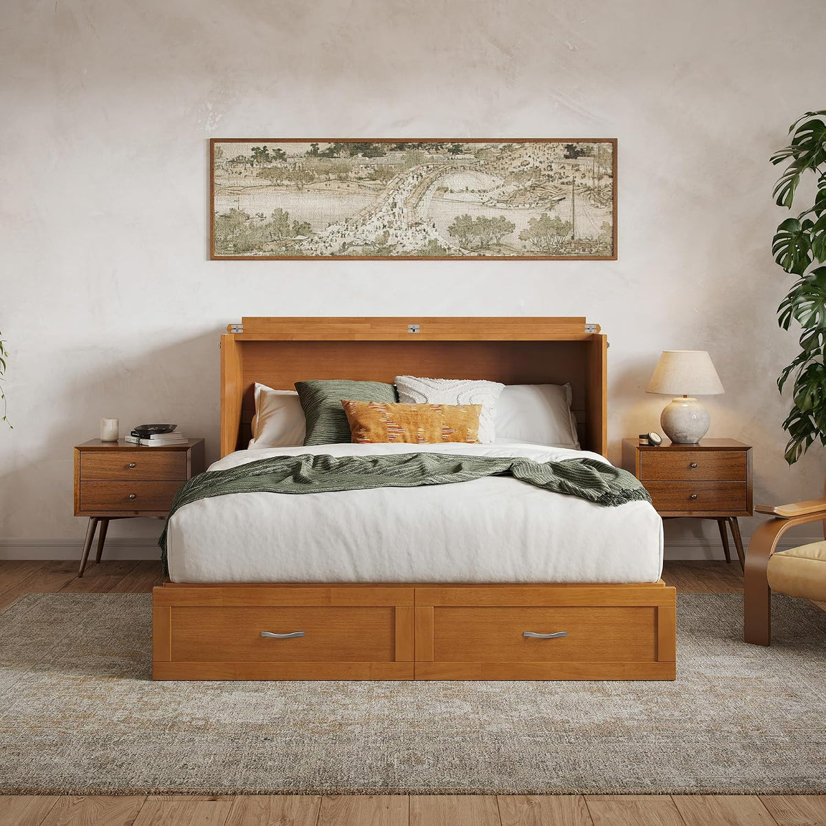 afi, hamilton queen murphy bed chest with 6", side view