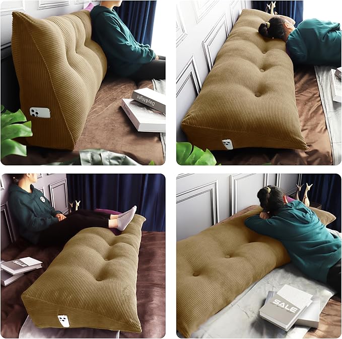 WOWMAX 100% Cotton Corduroy Headboard Pillow – Full Size Back Support Reading - Image 2