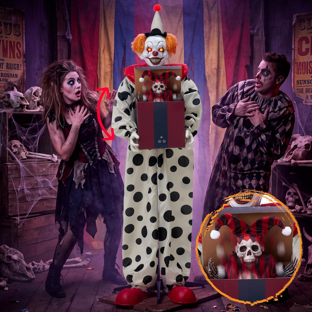 JOYIN 67" Halloween Animatronic Clown with Pop-Up Box, Halloween Decor O...
