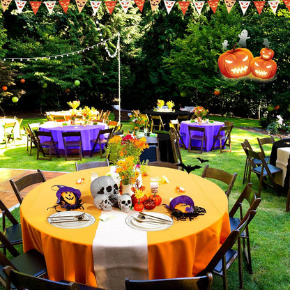 24 Pcs Halloween Round Plastic Tablecloths, 84 Inch Black, Purple, Orange