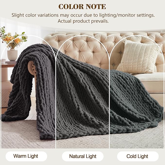 Carriediosa Chunky Knit Throw Blanket 50" X 60", 100% Hand Made Large Chenille - Image 2