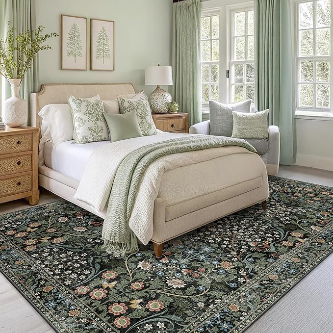 MUJOO 8x10 Area Rugs, Floral Washable Rugs - Image 7