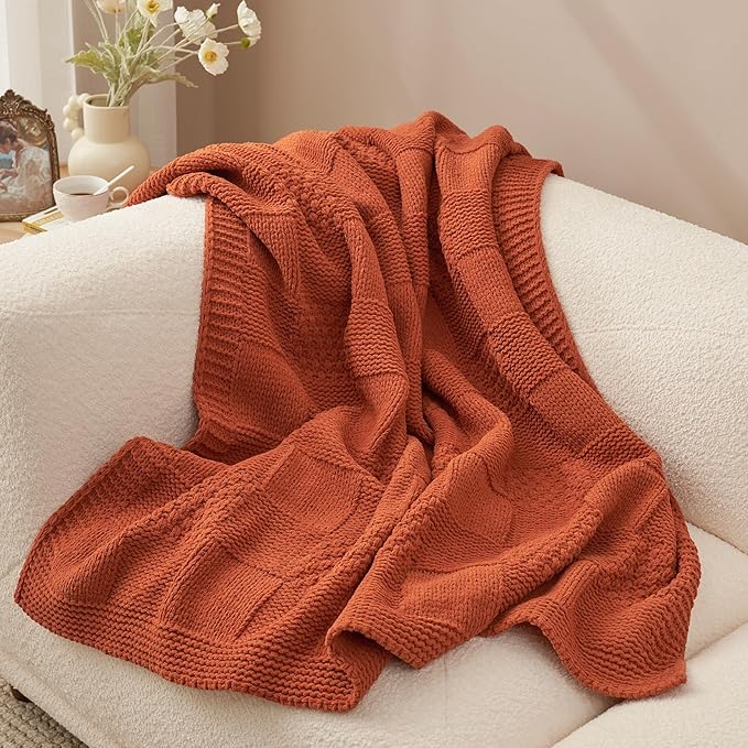 Amélie Home Checkered Chenille Knit Throw Blanket - Image 6