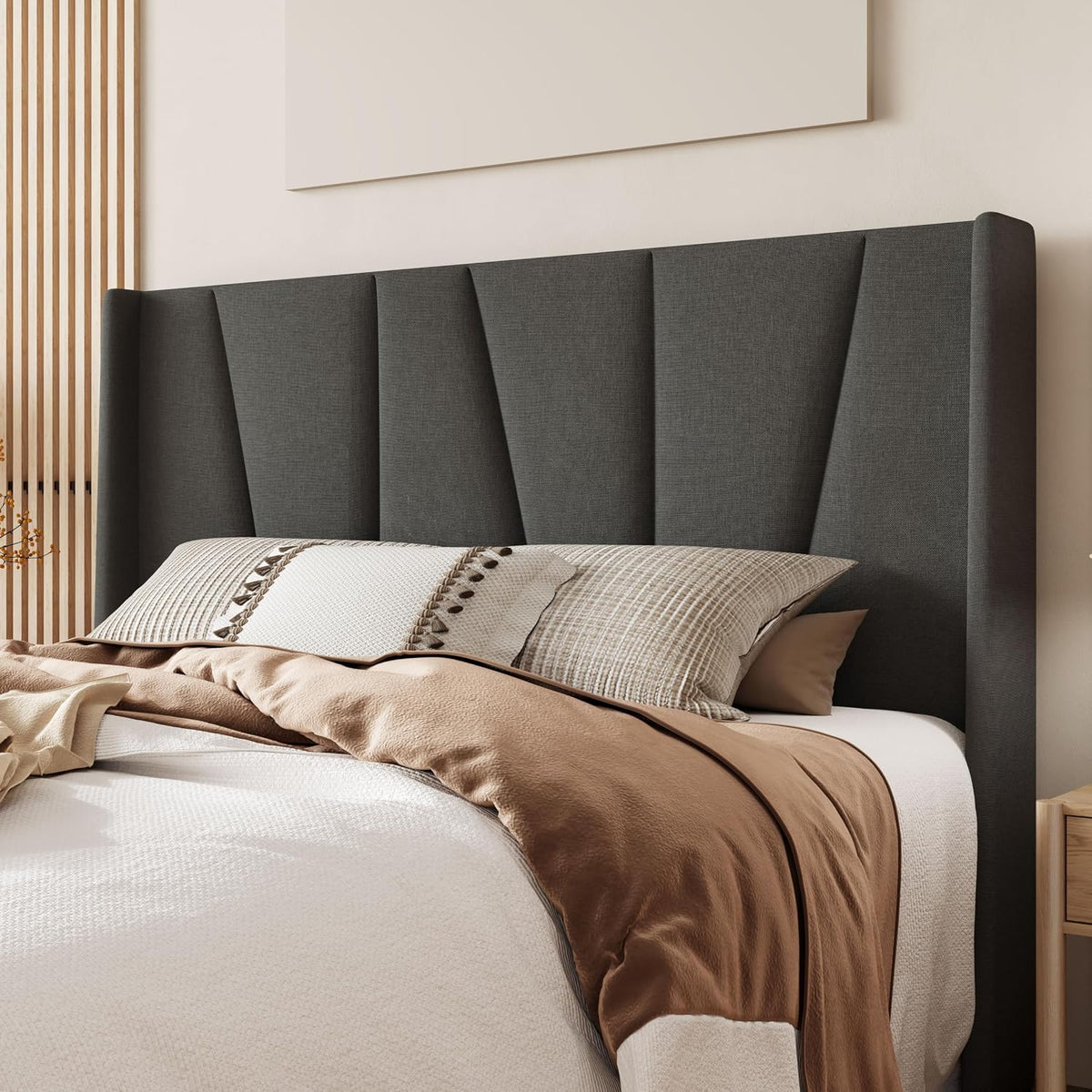 allewie queen size platform bed frame with upholstered, side view