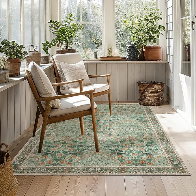 MUJOO 3x5 Green Rug Washable, Floral Area Rug - Image 7