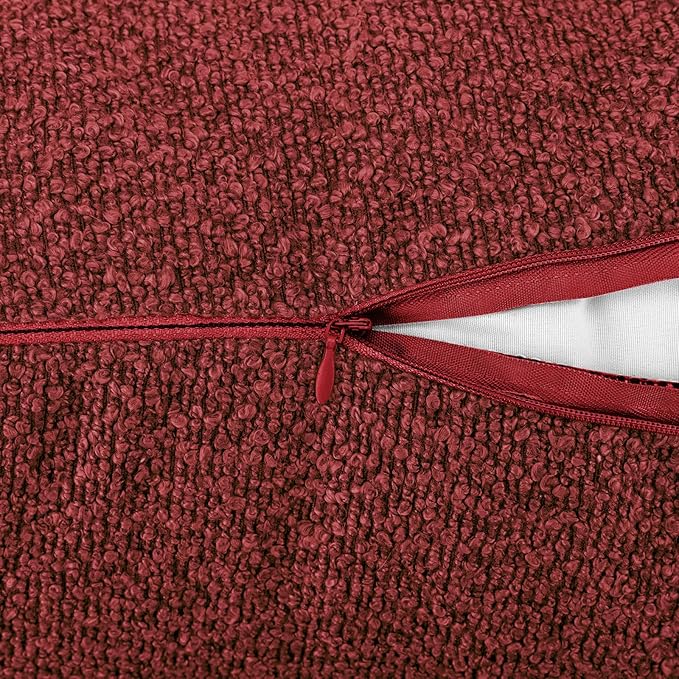 12x24 inch Boucle Lumbar Pillow Cover, Burgundy Woven Texture Neutral Long - Image 4