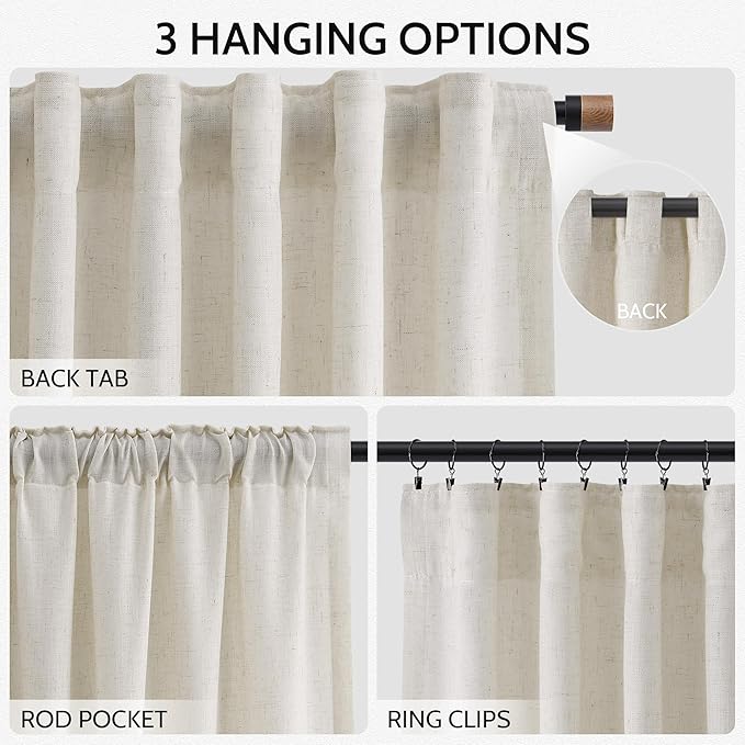 Nanspring Mousse White Linen Curtains 84 Inches Long - Image 2