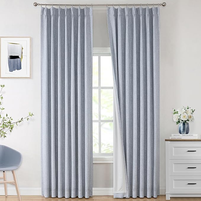 Vision Home Chambray Blue Pinch Pleated Full Blackout Curtains Room Darkening by VisionHome