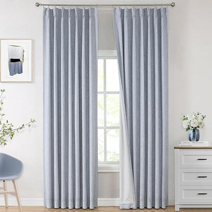 Vision Home Chambray Blue Pinch Pleated Full Blackout Curtains Room Darkening by VisionHome