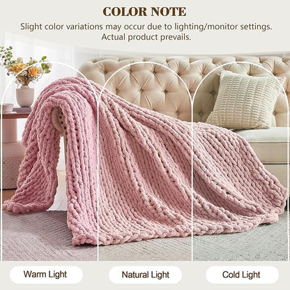 Carriediosa Chunky Knit Throw Blanket 50" X 60", 100% Hand Made Large Chenille - Image 2