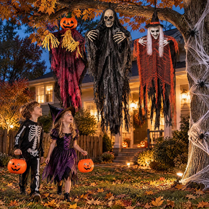 3 Pack Halloween Hanging Skeletons Witch Decorations Outdoor Indoor Decor