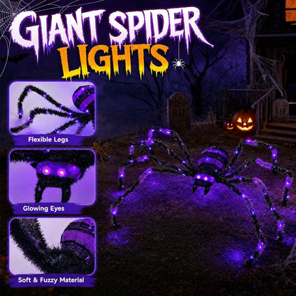 3 Pack Halloween Giant Spiders,4.1Ft Lighted Spider with 8 Lighting Modes