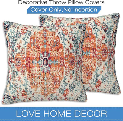 Throw Pillow Covers Boho Orange Pillow Covers 16x16 Inch Set of 2 Rug Boho - Image 3