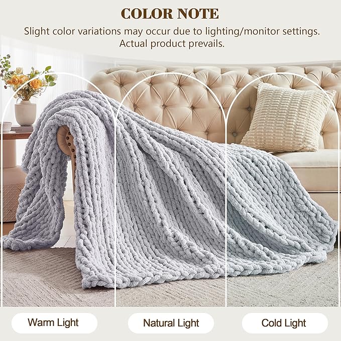 Carriediosa Chunky Knit Throw Blanket 50" X 60", 100% Hand Made Large Chenille - Image 2