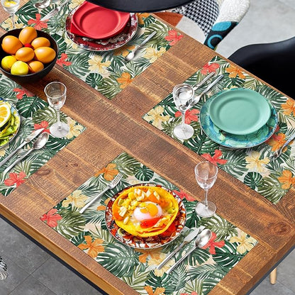 Tropical Palm Leaves Table Mats Set of 4 Summer Watercolor Hibiscus Flower Leaf - Image 7