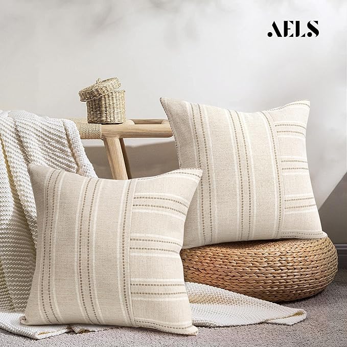 AELS 26x26 Decorative Farmhouse Linen Throw Pillow Covers, Boho Textured Pillow - Image 5