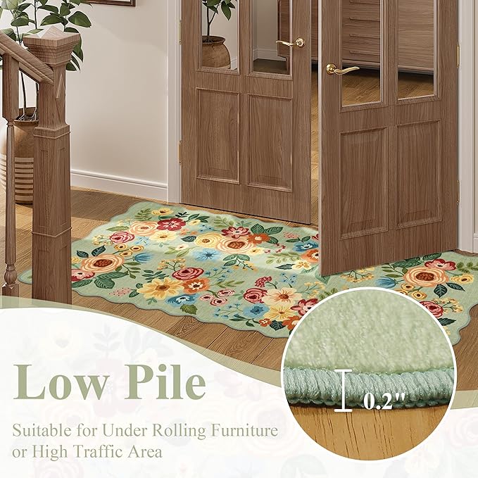 DUKINO 2x4 Washable Runner Rugs, Non Slip Floral Print Entryway Rug - Image 8