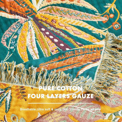 MSGKV Boho Throw Blanket for Bed Twin Size 100% Cotton Floral Blanket 60"x80" - Image 6