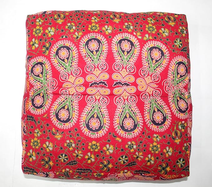 CRAFT KALA Red Peacock Large Hippie Mandala Meditation Floor Ottoman Pillow - Image 8