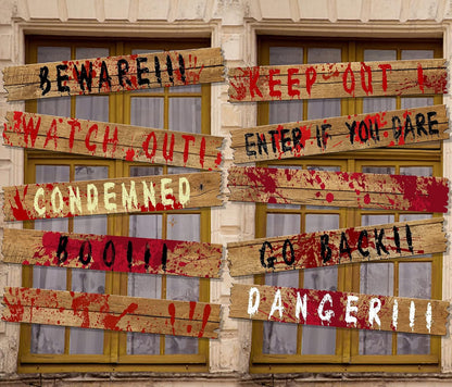 10Pcs 39"x4.7" Halloween Haunted Window Boards, Scary Window Warning Signs