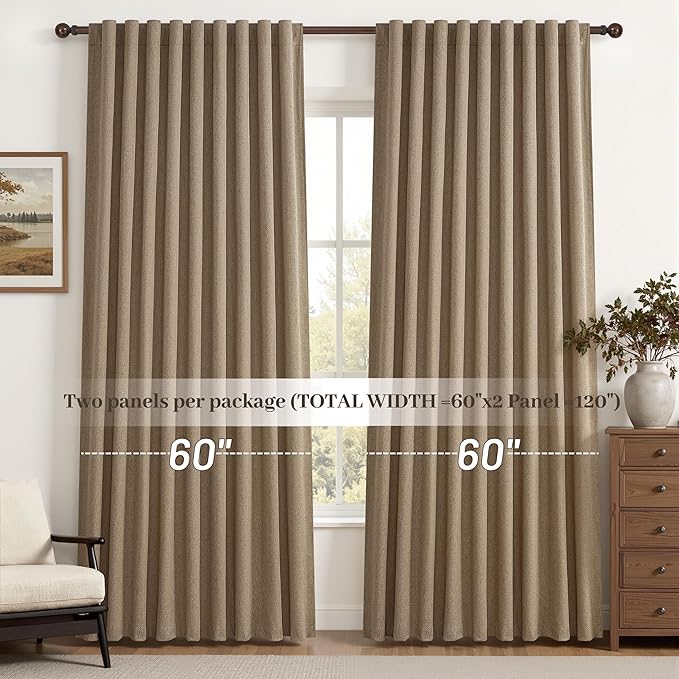 Rust Brown Blackout Curtains 60 Inches Extra Wide Linen 96 Inch Length - Image 7