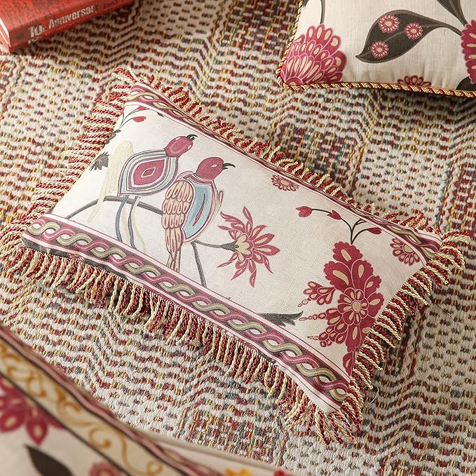 patdrea Designer Throw Pillow Covers 12"x20", Vintage Flowers and Bird Pattern - Image 2