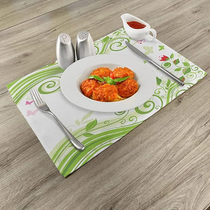 Ambesonne Green Flower Place Mats Set of 4, Blossoming Abstract Elements Swirls - Image 2