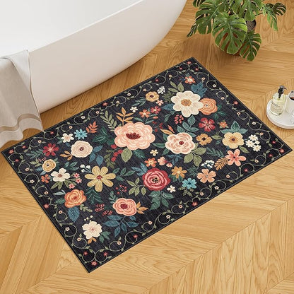 DUKINO 2x3 Rugs for Entryway, Floral Indoor Washable Door Mat, Non Slip Boho - Image 2