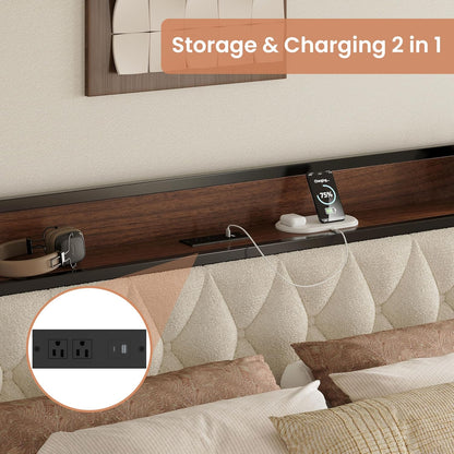 anctor queen bed frame with headboard & charging, close-up detail