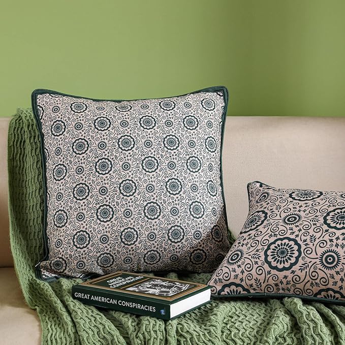patdrea Designer Throw Pillow Covers, Square Green Vintage Rustic Linen - Image 2