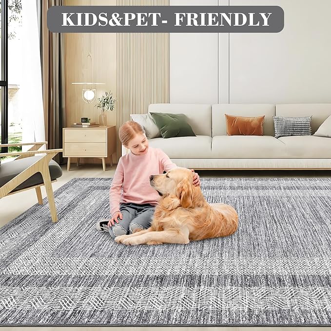 GarveeHome Modern Geometric Area Rug 5x7 Distressed Bordered Rug Washable Non - Image 5