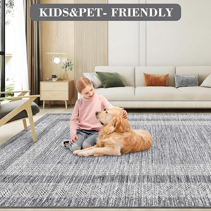 GarveeHome Modern Geometric Area Rug 5x7 Distressed Bordered Rug Washable Non - Image 5