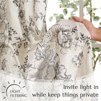 jinchan Linen Floral Tier Curtains 45 Inch Farmhouse Botanic Cafe Curtains - Image 5