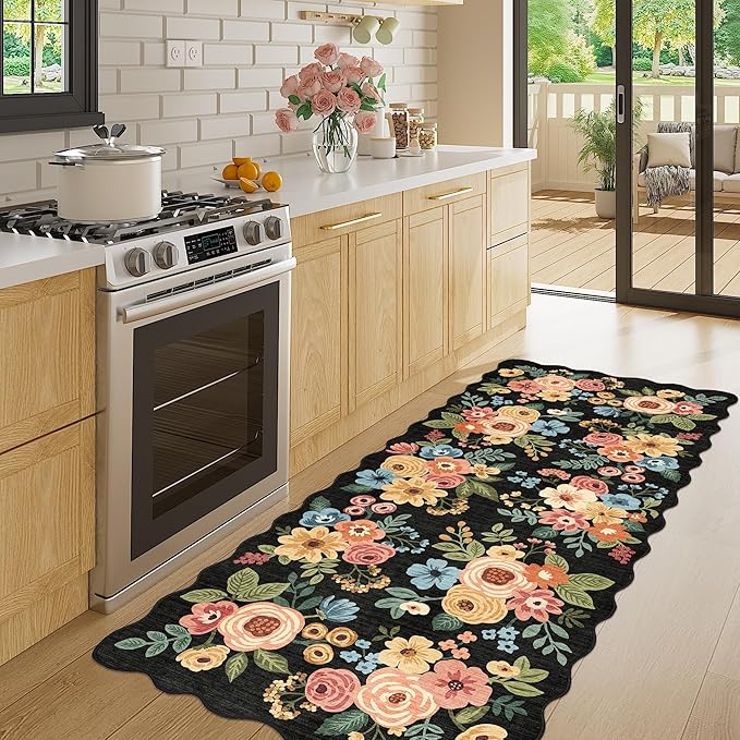 DUKINO 2x5 Washable Runner Rugs, Non Slip Floral Print Entryway Rug - Image 2