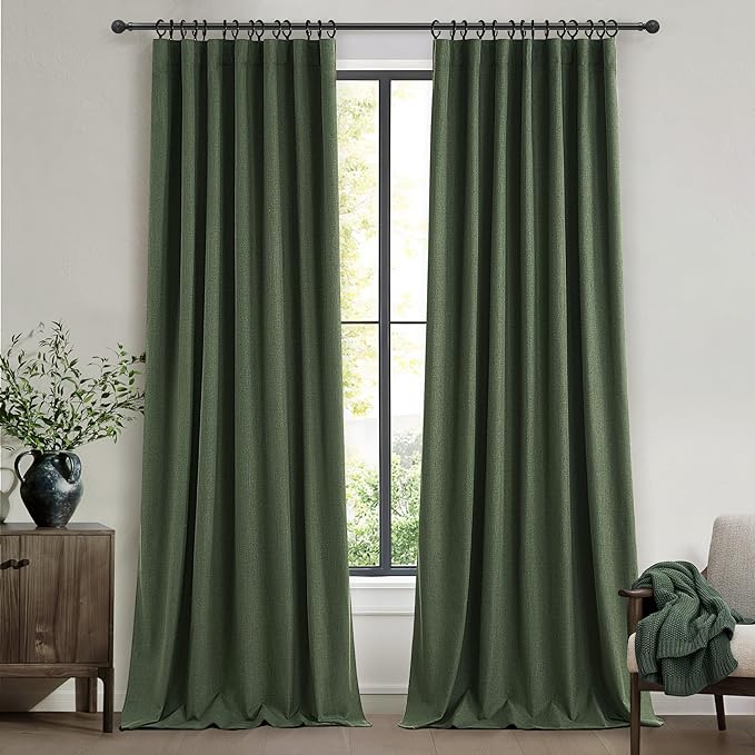 Dark Olive Green Pleated Curtains 92 Inches Long by QJMYDECO
