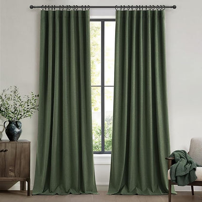 Blackout Curtains 95 Inches Long, Light Blocking Vintage Dark Green Curtains by QJMYDECO