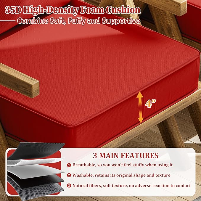 Outdoor Seat Cushion Set 22 L × 22 W × 4 H Inch Waterproof & Fade Resistant - Image 3