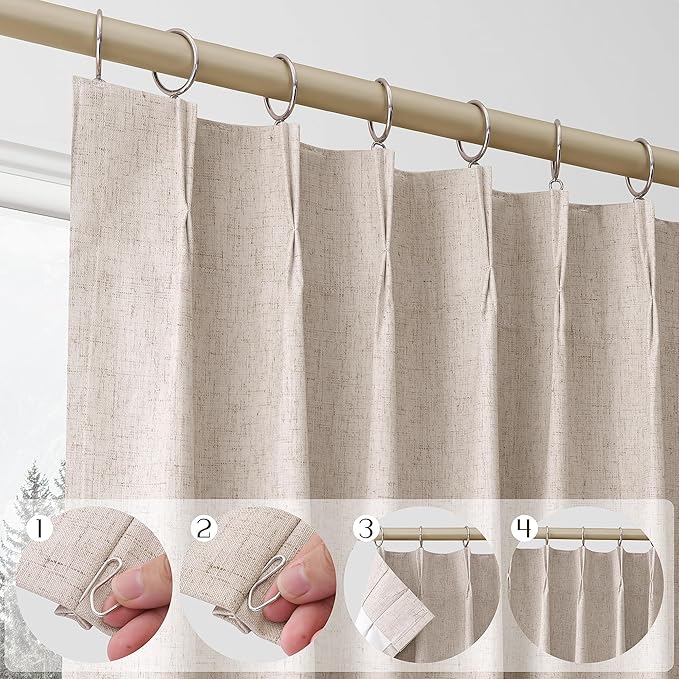 Oatmeal 100% Blackout Pinch Pleated Linen Curtains 84 Inches Long - Image 3