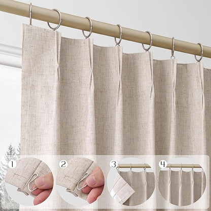 Oatmeal 100% Blackout Pinch Pleated Linen Curtains 84 Inches Long - Image 3