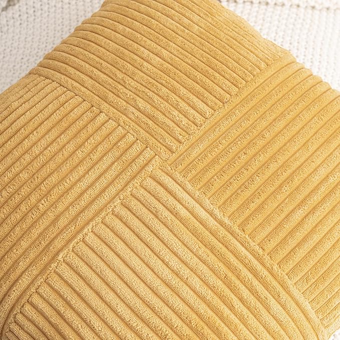 HWY 50 Mustard Yellow Corduroy Patchwork Throw Pillow Covers 18x18 Inch - Image 3