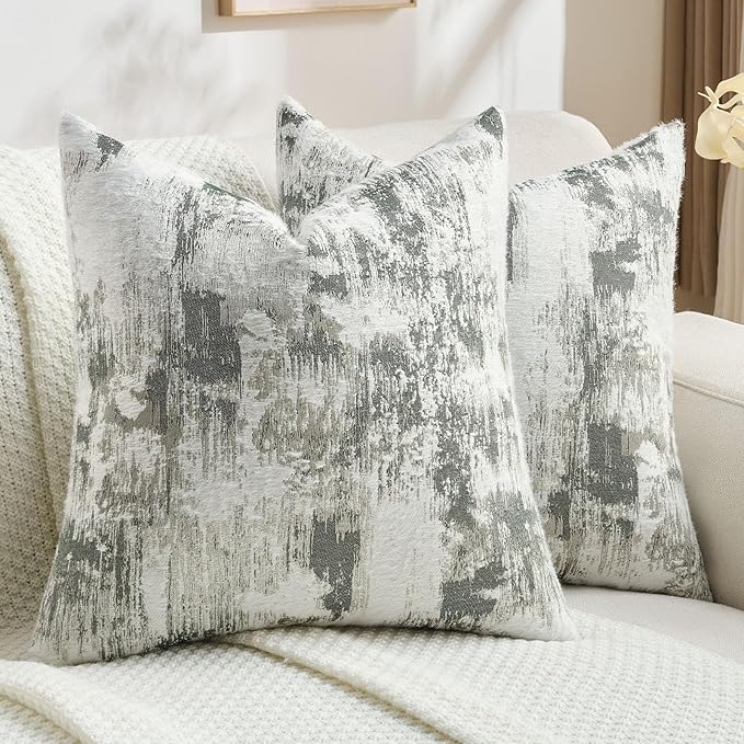FUTEI Dark Green White Decorative Throw Pillow Covers 20x20 Inch Set of 2 by FUTEI